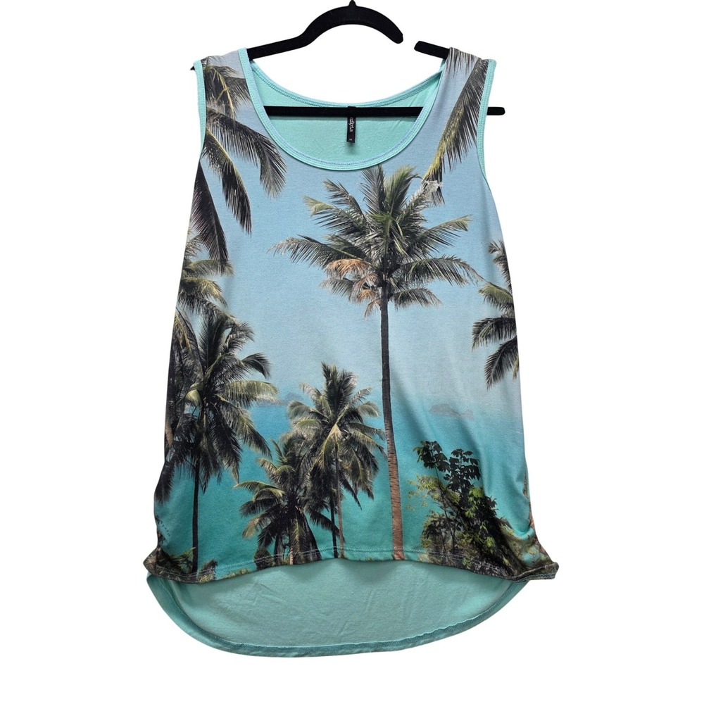 Edista Womens Mint Green Palm Tree Graphic High Low Tank Top Size M